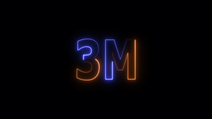 3 Millions Glowing neon line Letter Icon Animation. 3M followers and subscribers on black background 4K Video.