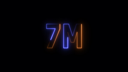 7 Millions Glowing neon line Letter Icon illustration. 7M followers and subscribers on black background 4K illustration.