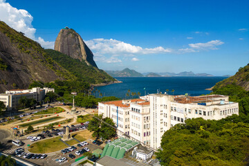 Aerial View of Military Engineering Institute Building and General Tiburcio Square With the Sugarloaf Mountain in Rio de Janeiro, Brazil