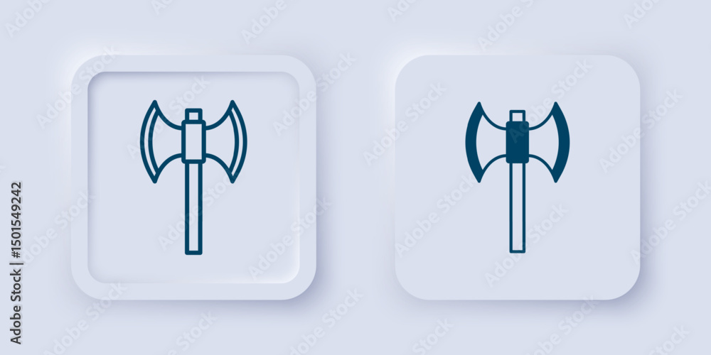 Poster filled and outline medieval poleaxe icon isolated on grey background. square button. vector