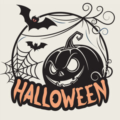 Spooky Halloween Night Pumpkin and Bat Design
