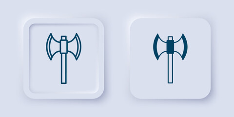 Filled and outline Medieval poleaxe icon isolated on grey background. Square button. Vector