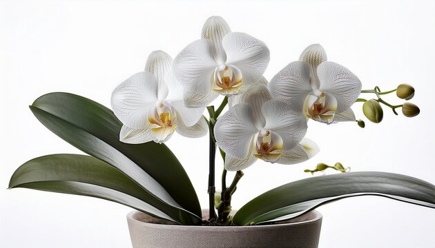 orchid elegance in a pot on white background