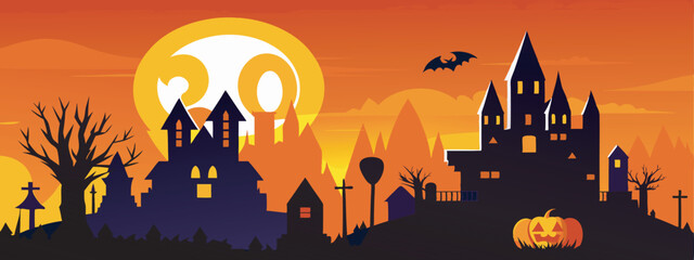 Spooky Halloween Night with Pumpkin and Castle