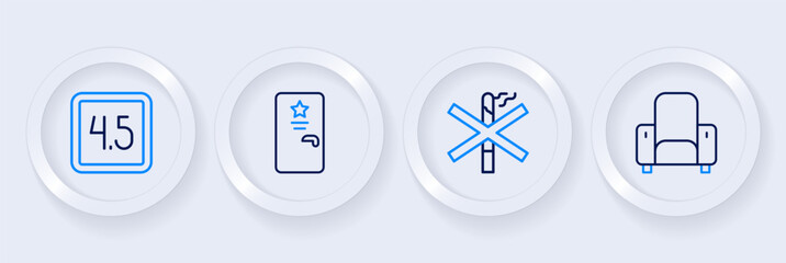 Set line Cinema chair, No smoking, Backstage and Rating movie icon. Vector