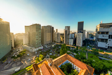 Aerial View of Carioca Square in Rio de Janeiro City Downtown With Office Buildings Around on Sunrise