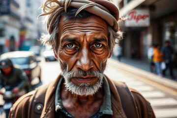 Close-Up Portrait of a Street-Wise Senior Man
