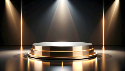 Gold Podium with Spotlight Illumination on Dark Background