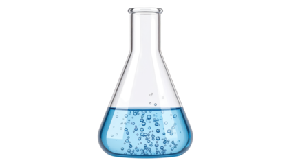 Vibrant blue liquid in glass beaker, a laboratory experiment in chemistry blue