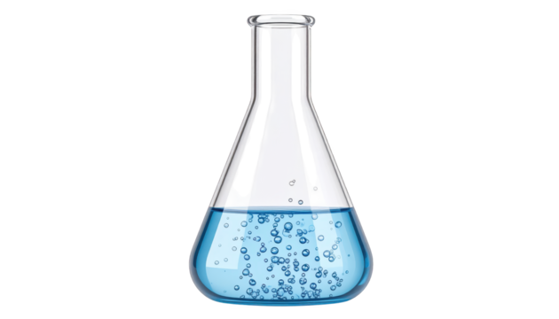 Vibrant blue liquid in glass beaker, a laboratory experiment in chemistry blue