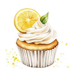 Illustration of cup cake watercolor with lemon
