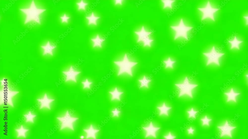 Poster glowing star particles floating on green screen background for chroma key, sparkling animated overla