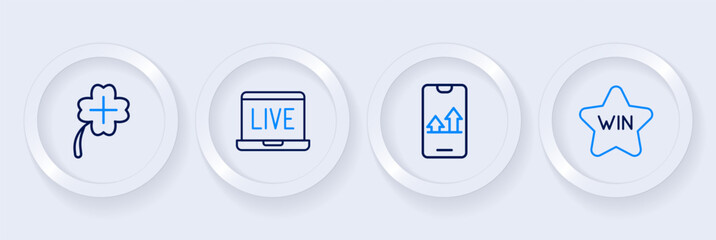 Set line Casino win, Online sports betting, poker table game and slot machine with clover icon. Vector