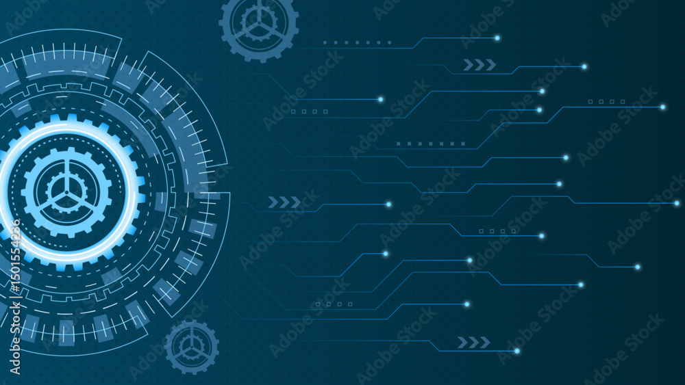 Poster futuristic technology background digital circuit board with blue hud interface. abstract gear elemen