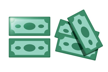 Cash set. Vector 3d clipart isolated on white background.