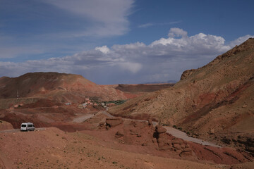 Fototapeta premium Amazing landscape of Atlas mountains and traditional berber buildings in Morocco around Dades Gorge.