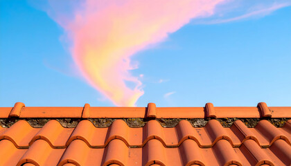 Orange Clay Roofline Against a Pastel Sunset Sky