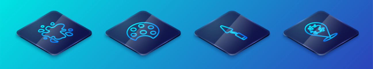 Set Isometric line Palette knife, Paint spray, and icon. Vector