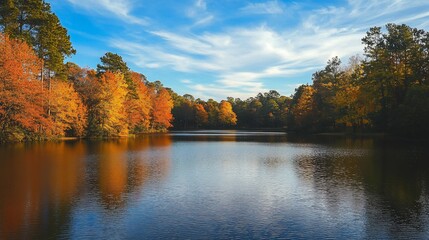 Fototapeta premium Autumnal Reflections: Serene Lake and Colorful Trees