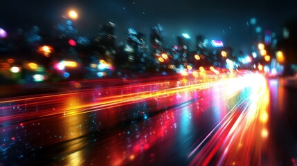 Night city street lights blur, motion