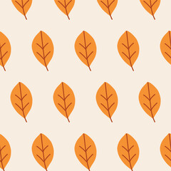 Obraz premium Seamless pattern with autumn leaf. Simple vector background with cute orange leaf on pink background. Colorful children's print for printing on paper, fabric, home textiles, packaging, wallpaper