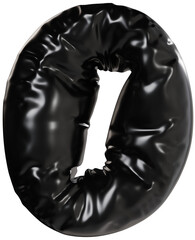 3D Black inflatable number 0 with a glossy plastic effect, inflated balloon style typography for trendy futuristic design
