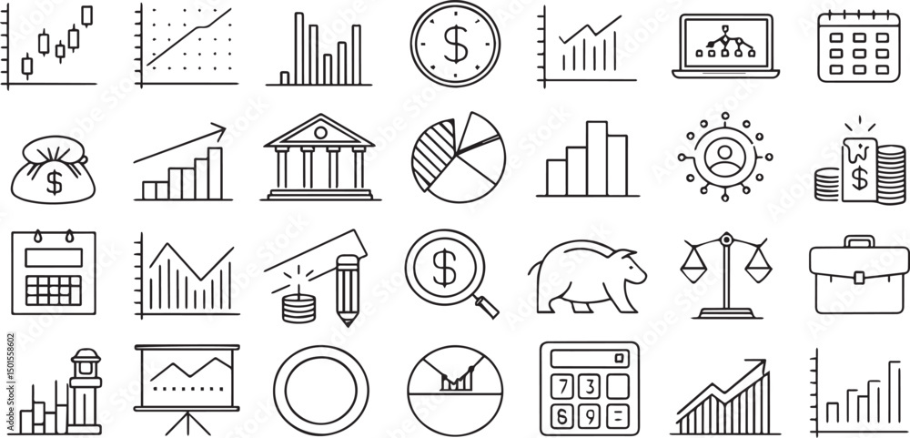 Poster data analytics icons set in minimal line vector format