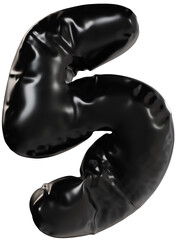 3D Black inflatable number 5 with a glossy plastic effect, inflated balloon style typography for trendy futuristic design