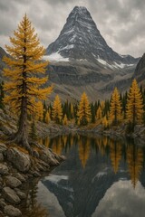 Majestic mountain autumn reflection scene.