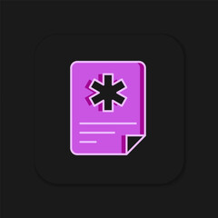 Filled outline Medical clipboard with clinical record icon isolated on black background. Prescription, medical check marks report. Flat filled outline style with shadow. Vector