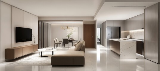 Modern Open-Plan Living and Kitchen Area with Minimalist Design