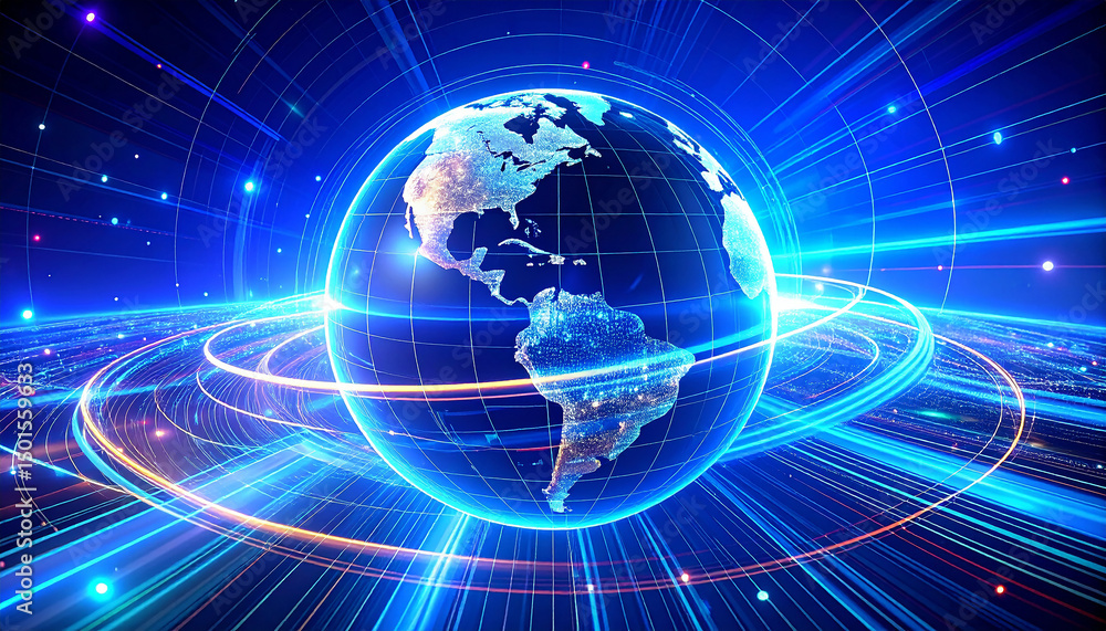 Poster global network: a vibrant and dynamic image illustrating the interconnectedness of our world through