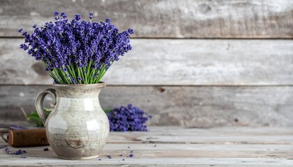 Rustic Lavender Bouquet in an Off-White Ceramic Pitcher