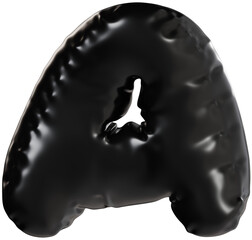 3D Black inflatable letter A with a glossy plastic effect, inflated balloon style typography for trendy futuristic design