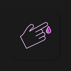Filled outline Hand finger with blood drops icon isolated on isolated on black background. Diabetes, sugar blood. Flat filled outline style with shadow. Vector