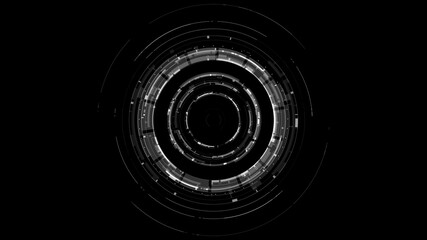  High-tech circular HUD design with concentric digital rings and abstract data patterns, ideal for technology, UI, and cyber concepts.