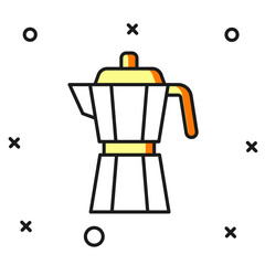 Filled outline Coffee maker moca pot icon isolated on white background. Flat filled outline style with shadow. Vector