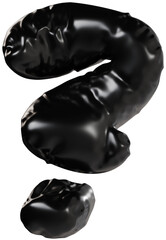 3D Black inflatable question mark symbol with a glossy plastic effect, inflated balloon style typography for trendy futuristic design