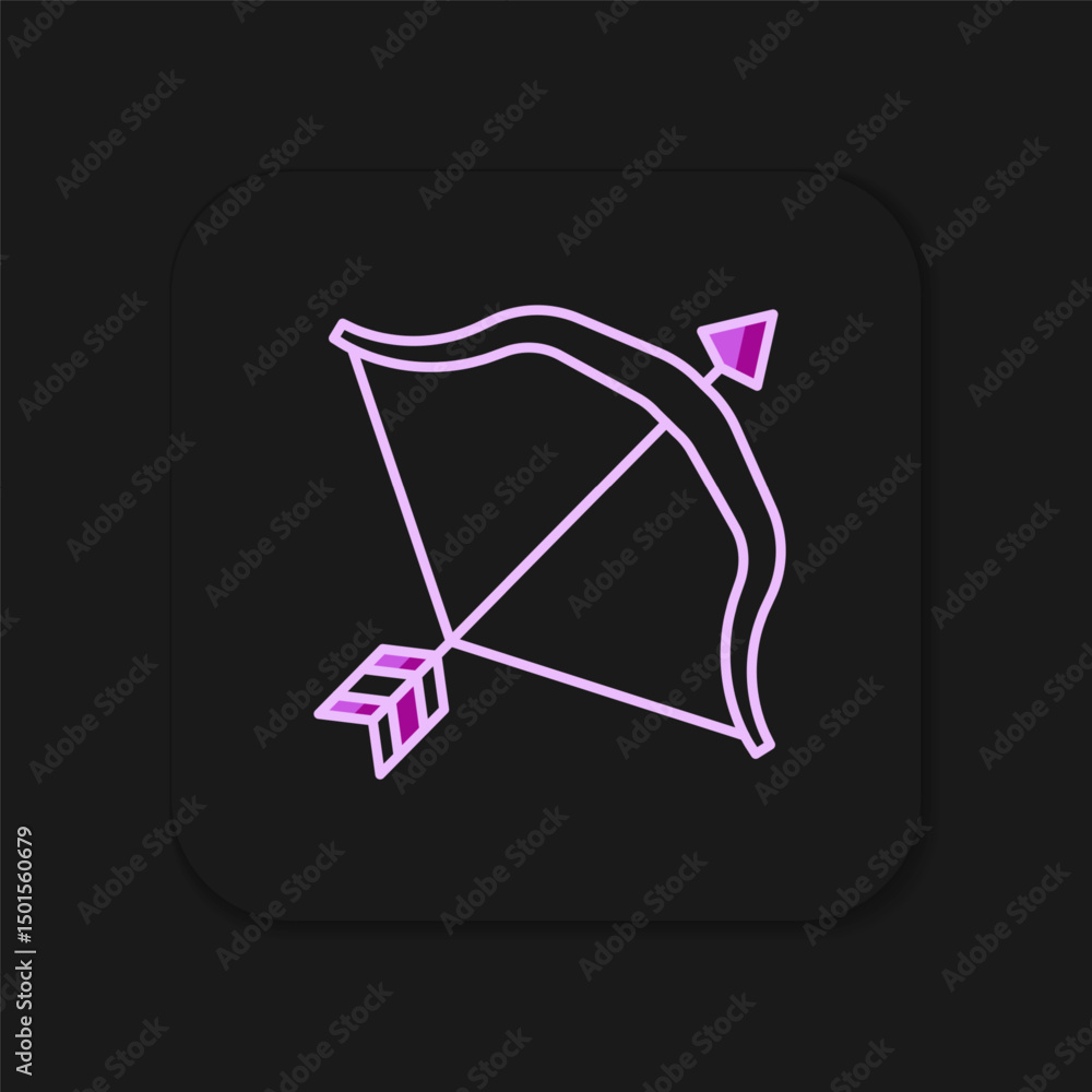 Poster filled outline medieval bow and arrow icon isolated on black background. medieval weapon. flat fille