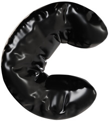 3D Black inflatable letter C with a glossy plastic effect, inflated balloon style typography for trendy futuristic design