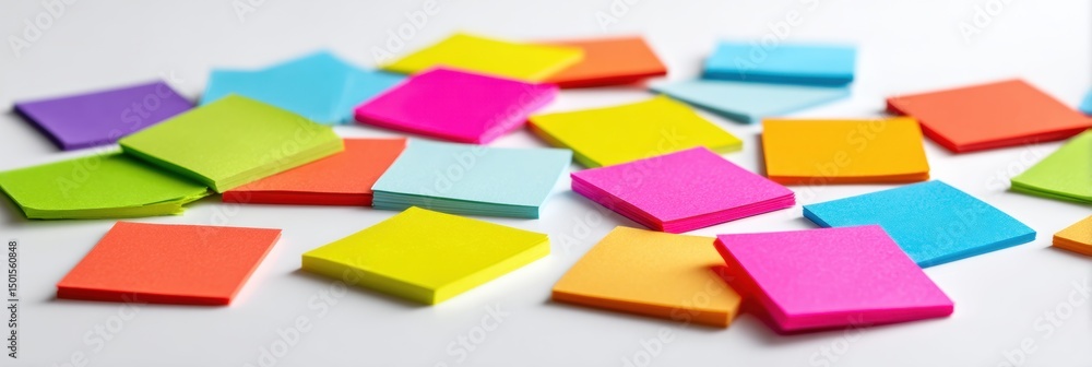 Aufkleber Colorful Sticker Set Scattered Creatively on White Background With Ample Clean Space for Design Projects or Organization