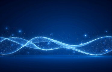 Abstract Blue Wavy Light Lines with Sparkles