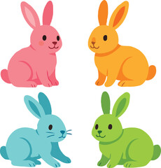 Obraz premium Different types of colorful bunny vectors on white background