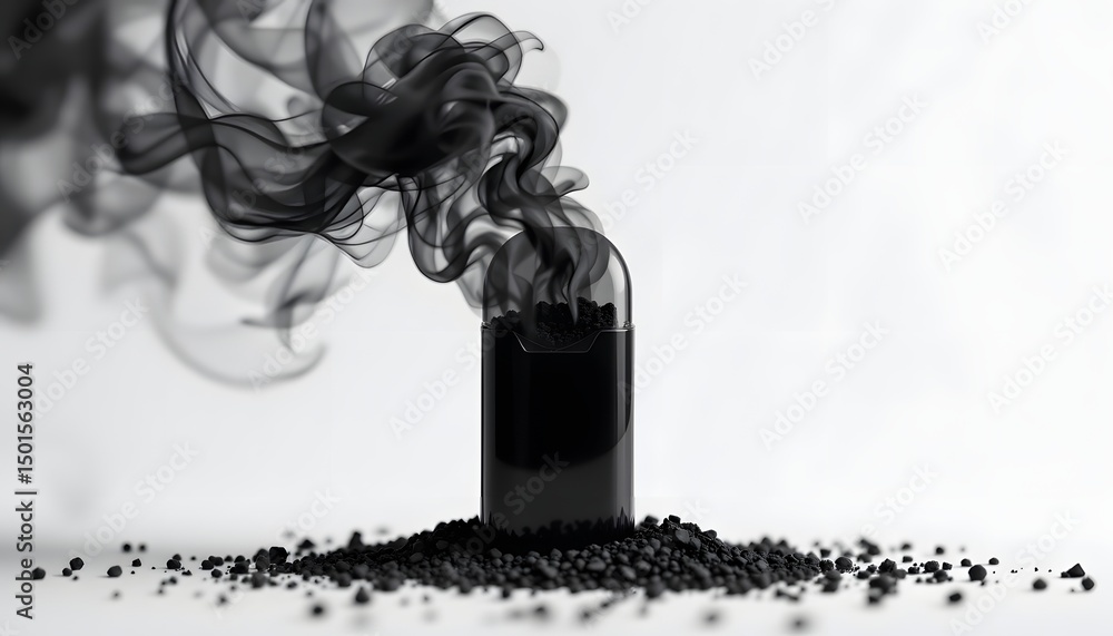 Poster bottle of ink: wispy trails of black ink escaping from a mysterious container