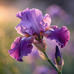 a vibrant purple iris flower with delicate ruffled