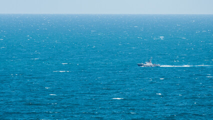 nautical forces ship floats by sea with waves in Ukraine