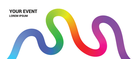Abstract Background Celebration with 3D Color Lines. Wavy Shape with Rainbow Colors. Squiggly Spiral Ribbon. Curve Shape Color Lines. Swirl Elements with Gradients. Fluid Graphics Element Design