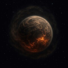 Obraz premium Fiery planet in dark space