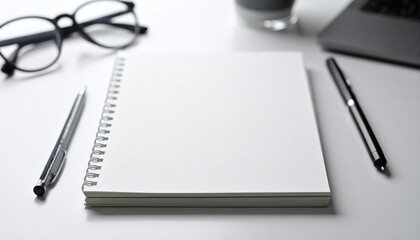 Fototapeta premium Elegant workspace composition featuring blank spiral notebook and stylish accessories