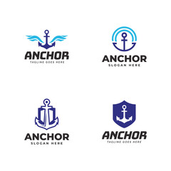 Set of Anchor icon. Anchor marine icon. Simple nautical anchor logo design.